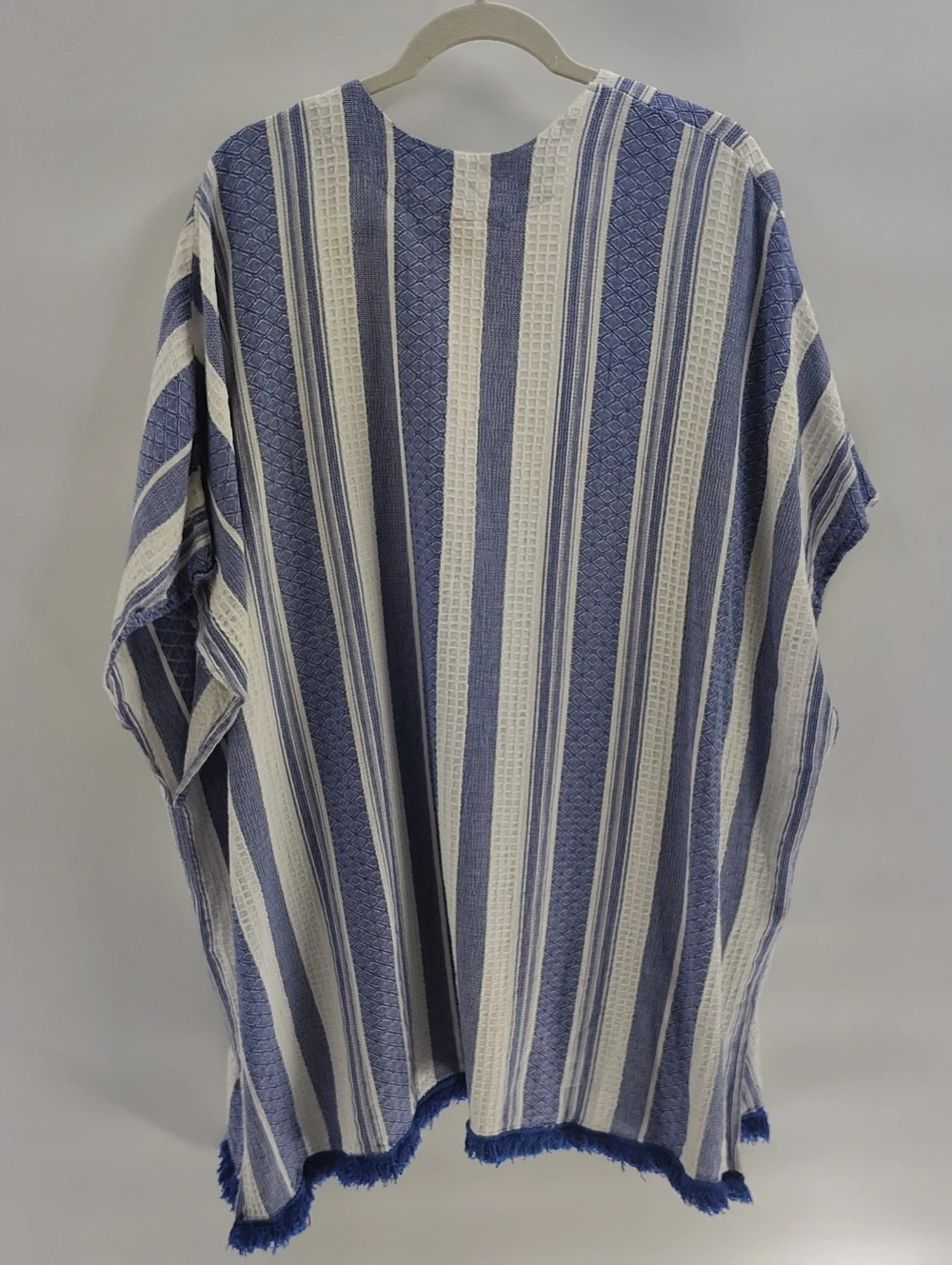 Echo Blue White Lightweight Cotton Open Front Kimono Jacket OS